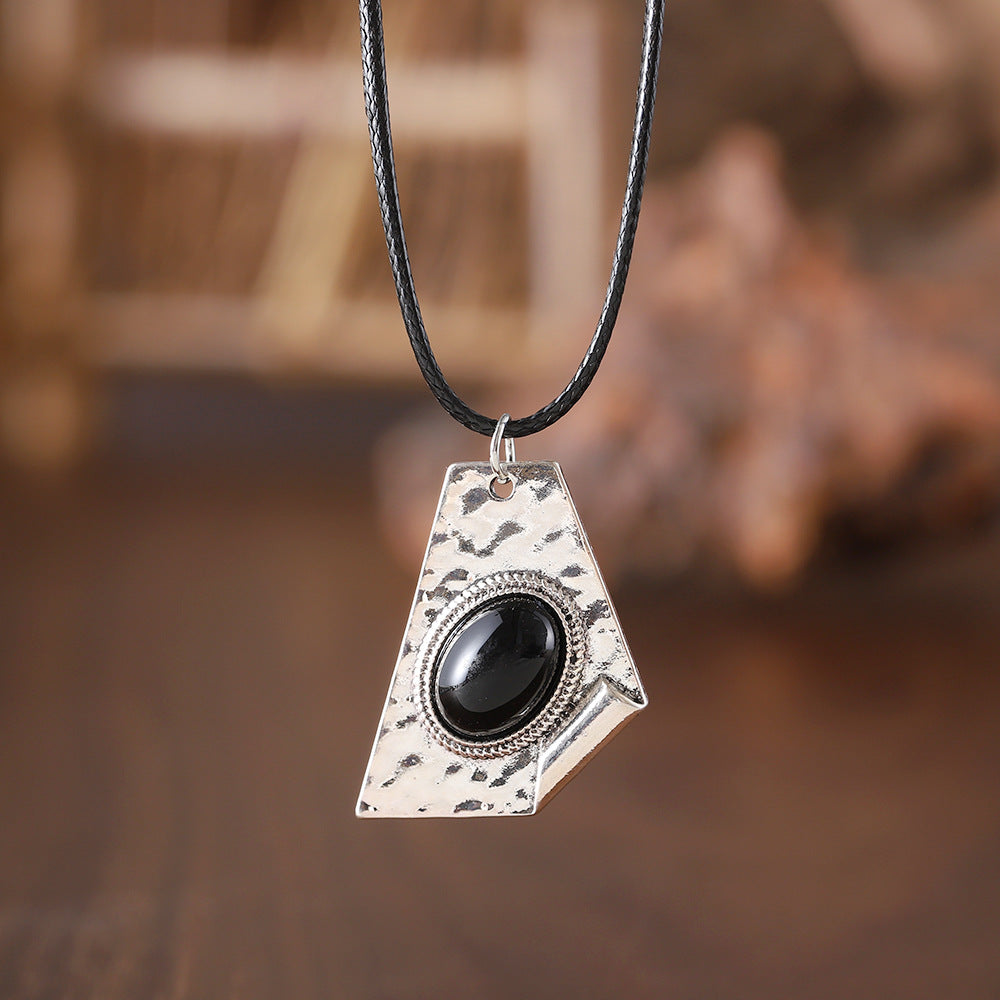 Wholesale Irregular Inlaid Black Gem Pendant Earrings Necklace Geometric Niche Simple Versatile Set